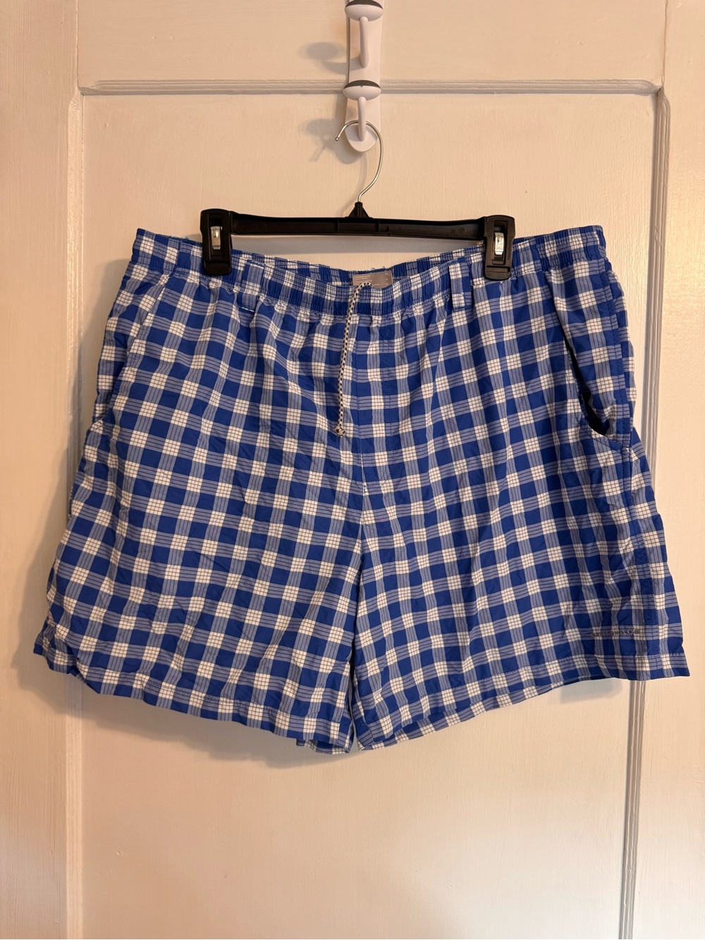 Columbia PFG Men’s Swim Trunks Blue and White Gingham Relaxed Shorts